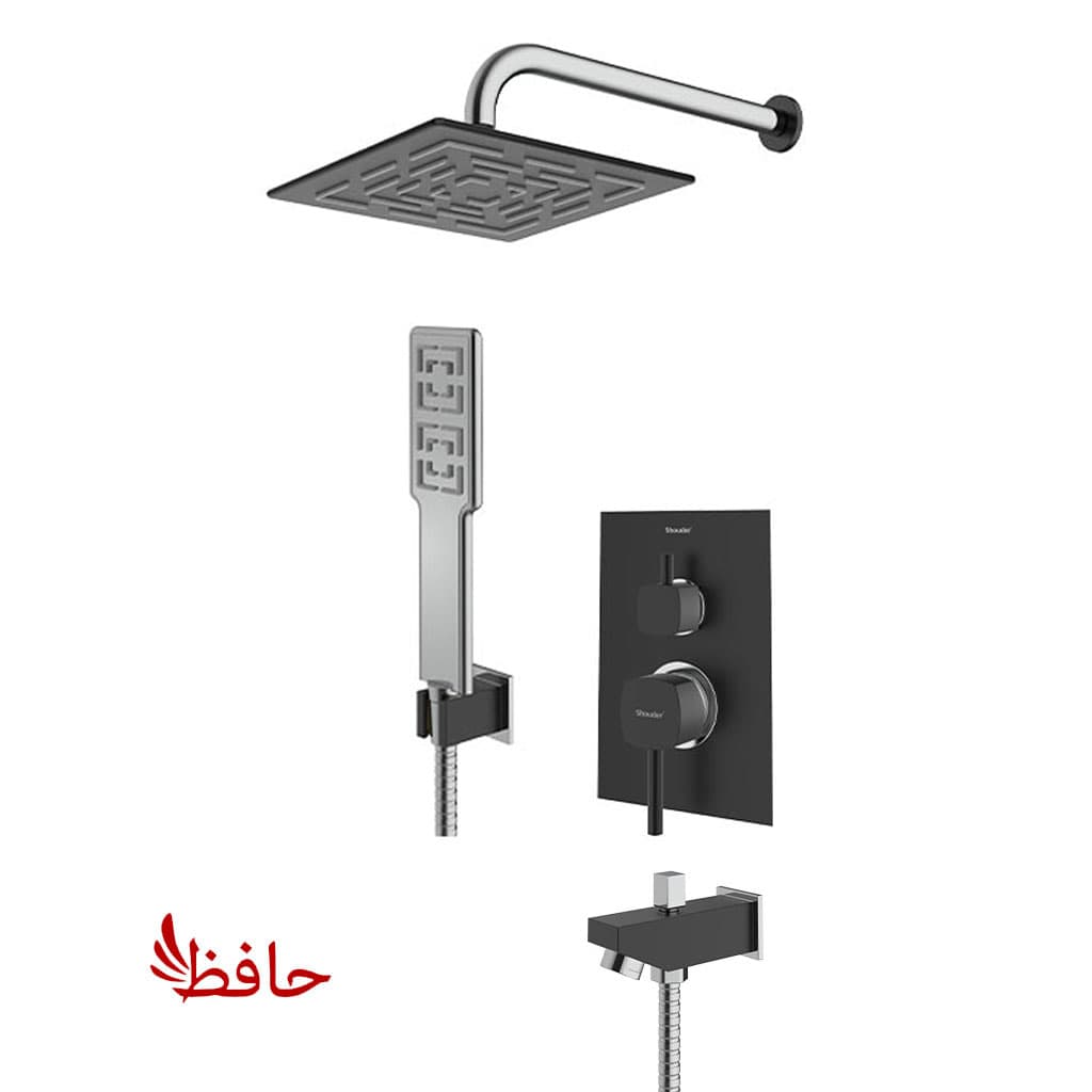 شیر حمام توکار شودر مدل رومر مشکی کروم تیپ 4 BRASS