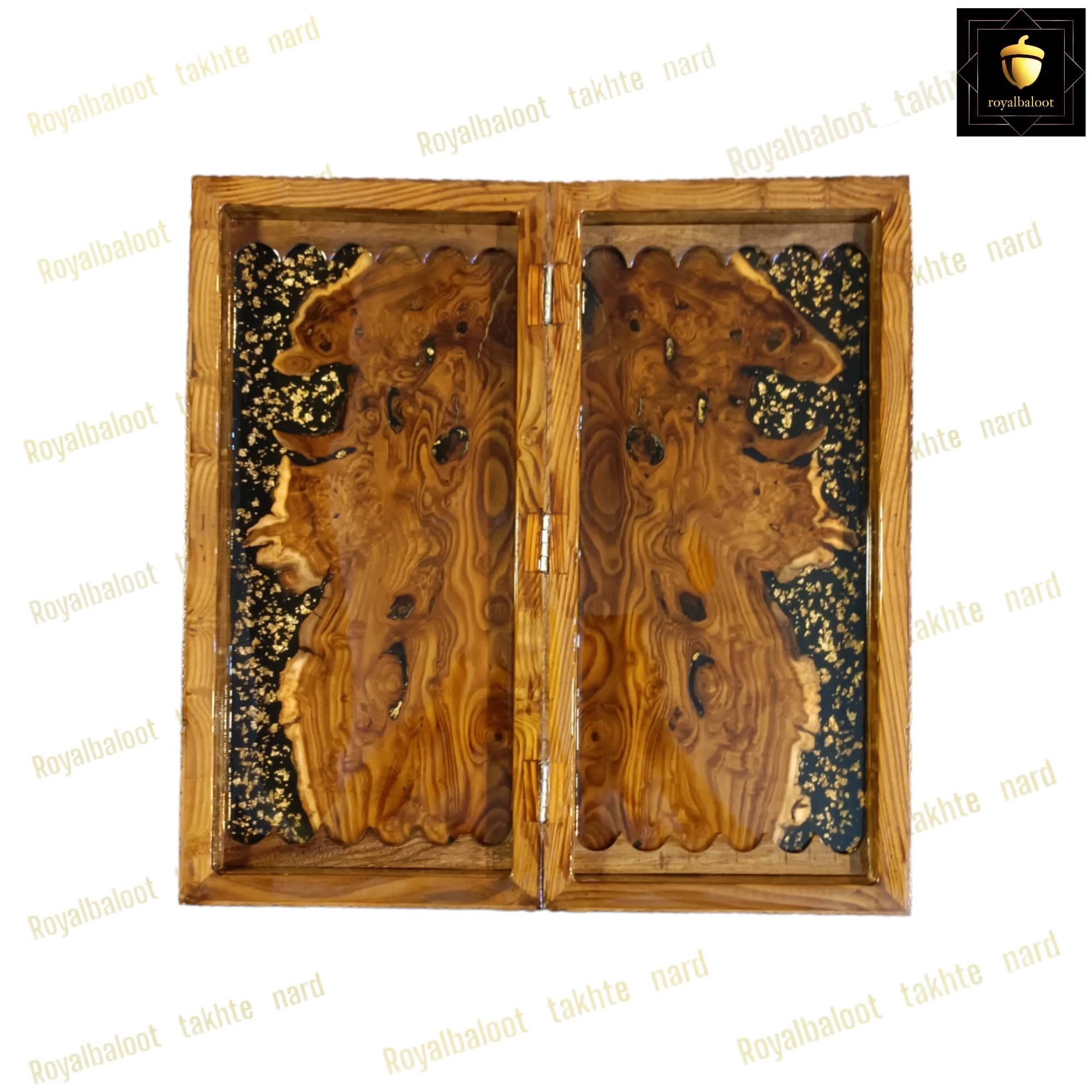 تخته نرد چوب گردو ریشه رزین تک بازی مشکی طلایی کد 106