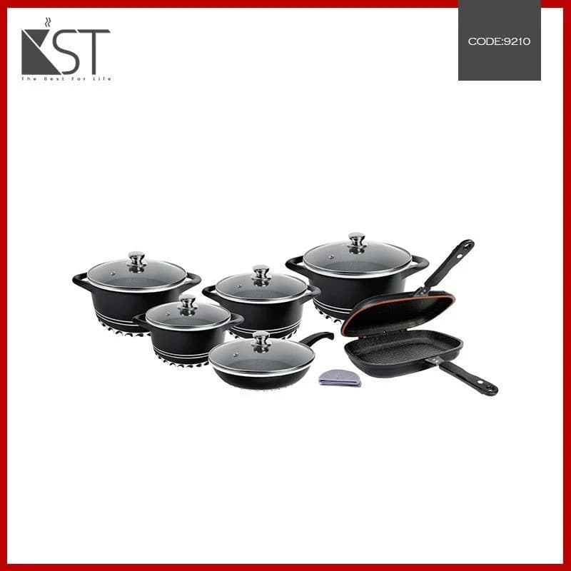 سرویس قابلمه گرانیت KST کی اس تی 14 پارچه مشکی کد 9210