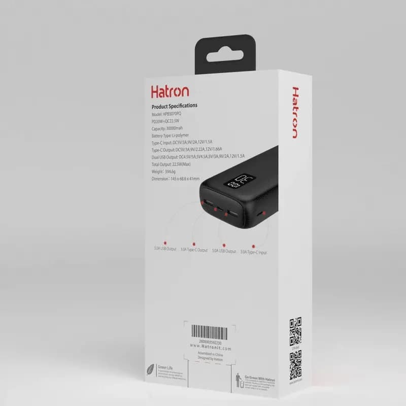 پاوربانک هاترون مدل HPB 3070 PQ ظرفیت 30000 میلی آمپر ساعت — تصویر ۳