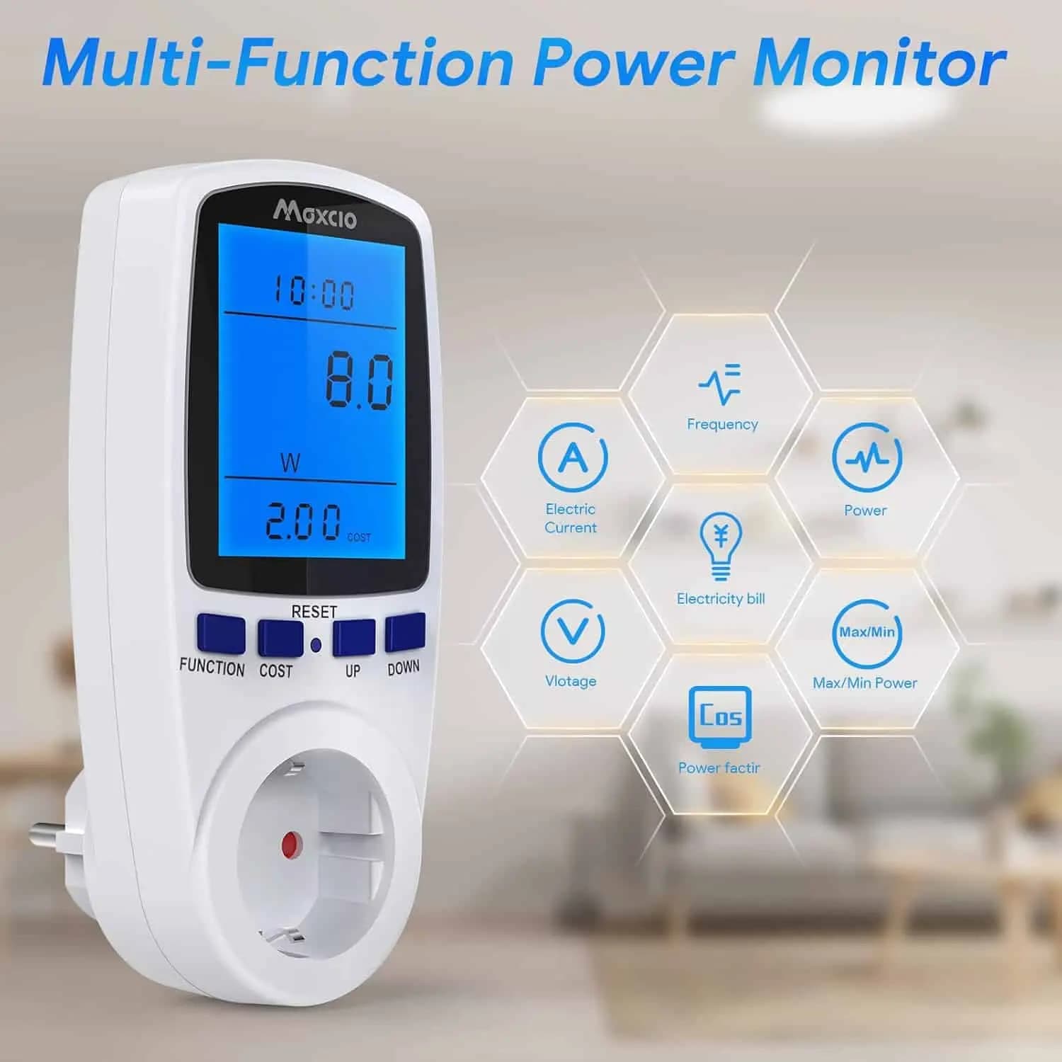 پاور متر/متر برق Maxcio با صفحه نمایش LCD بزرگ مدل KWE-PMB01 — تصویر ۴