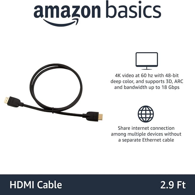 کابل HDMI آمازون بیسیکس 90 سانتی متری ( پرسرعت 4K HDMI 2.0 ) — تصویر ۳
