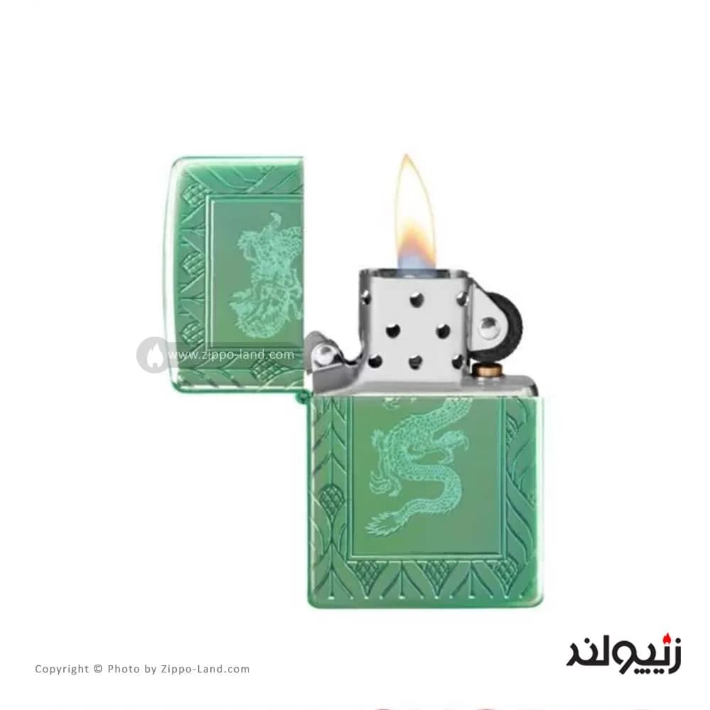 فندک زیپو مدل Armor High Polish Green Elegant Dragon کد 49054 — تصویر ۳