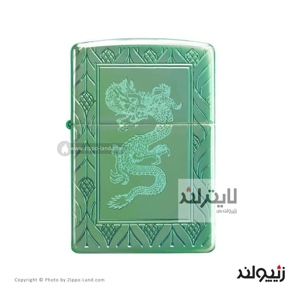 فندک زیپو مدل Armor High Polish Green Elegant Dragon کد 49054