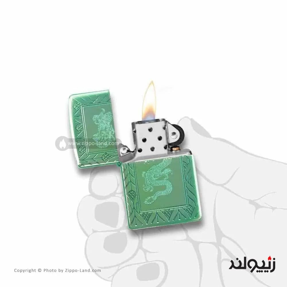 فندک زیپو مدل Armor High Polish Green Elegant Dragon کد 49054 — تصویر ۴