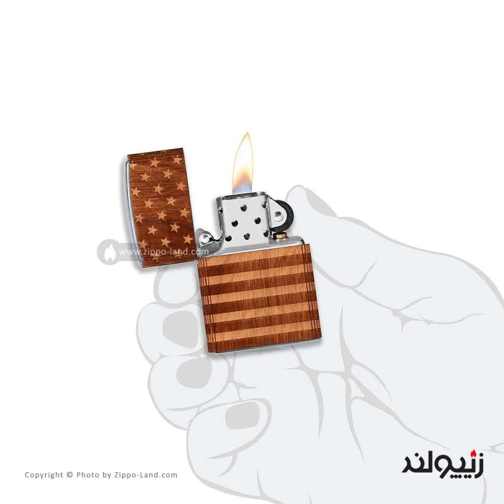 فندک زیپو مدل Woodchuck USA Zippo American Flag Wrap کد 49332 — تصویر ۳