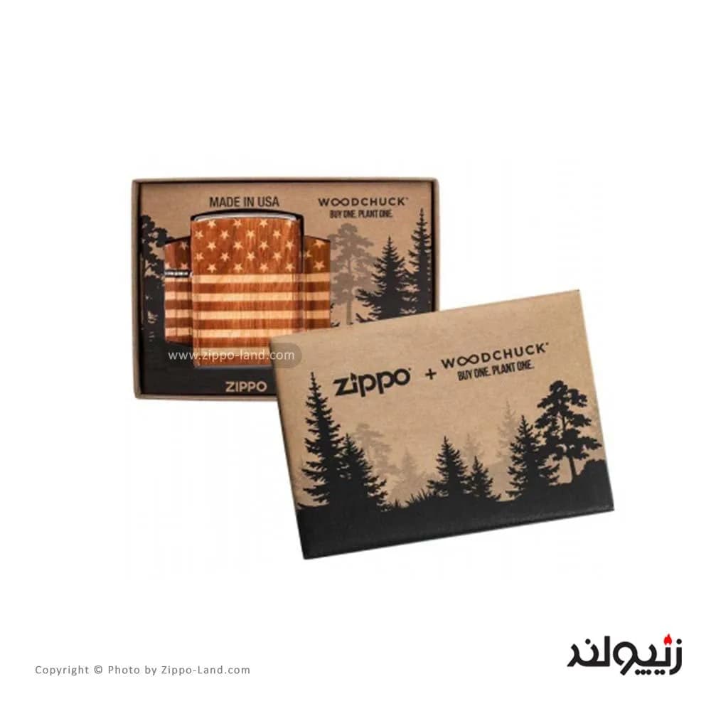 فندک زیپو مدل Woodchuck USA Zippo American Flag Wrap کد 49332 — تصویر ۴