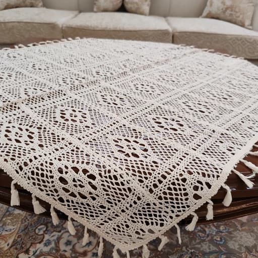 رومیزی مربع قلاب بافی نخی خارجی سایز 80*80