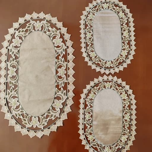 رومیزی بیضی سه تکه ساتن ملیله دوزی مدل قلب