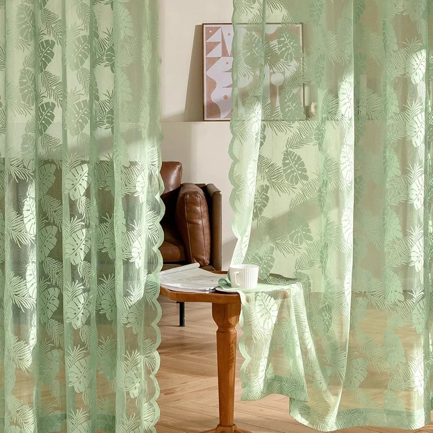 پک ۲ عددی پرده توری (Lace) طرح برگ گلدوزی شده برند MIULEE (سایز ۱۵۰x۲۶۰) — تصویر ۳