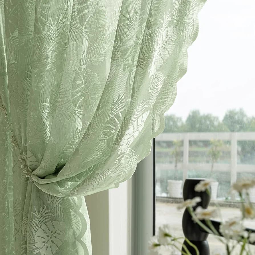 پک ۲ عددی پرده توری (Lace) طرح برگ گلدوزی شده برند MIULEE (سایز ۱۵۰x۲۶۰) — تصویر ۴