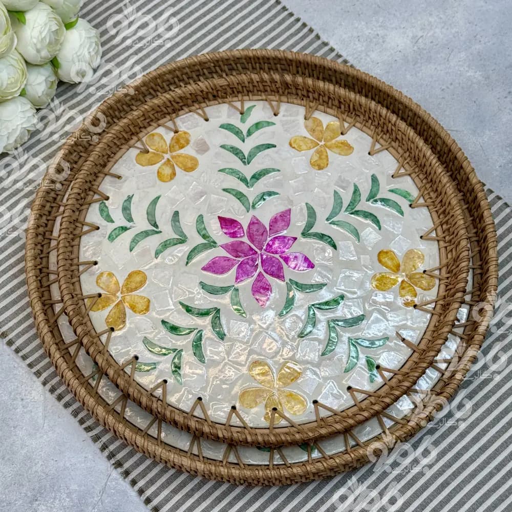 سینی حصیری طرحدار گرد کد sk68