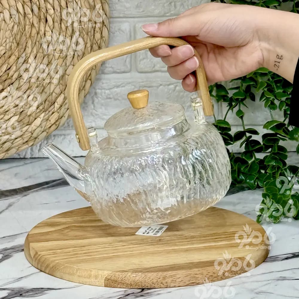 قوری پیرکس دسته چوبی 900 میل چروک — تصویر ۲