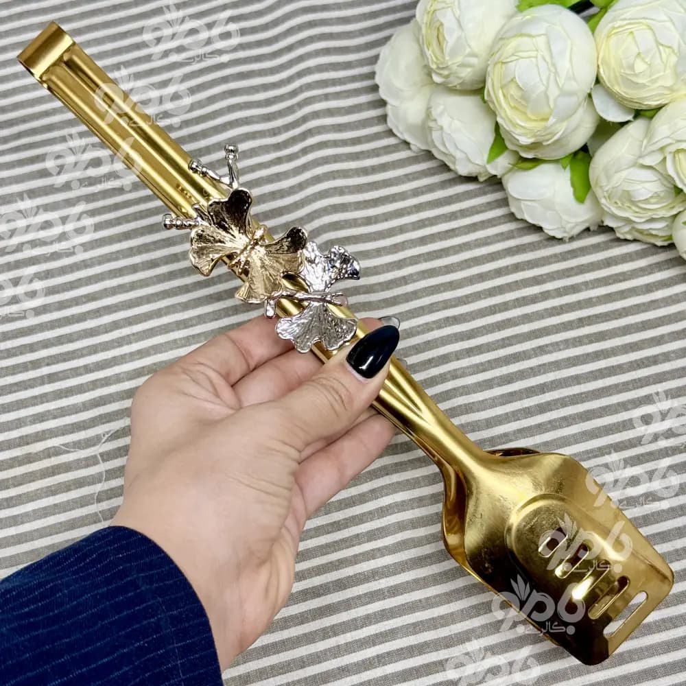 انبر سالاد استیل شنگیا پروانه بلند طلایی sk82