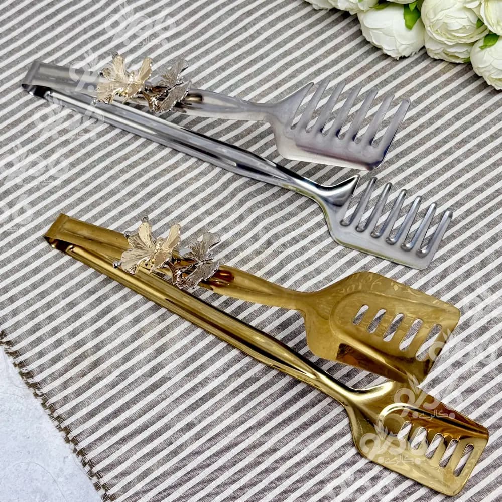 انبر سالاد استیل شنگیا پروانه بلند طلایی sk82 — تصویر ۴