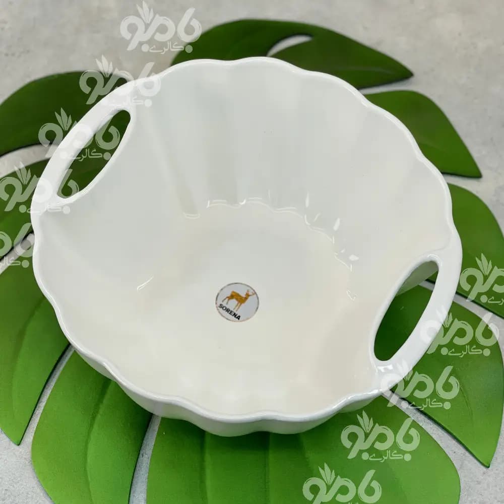 سرامیک سفید کاسه دو دسته دلمه ای