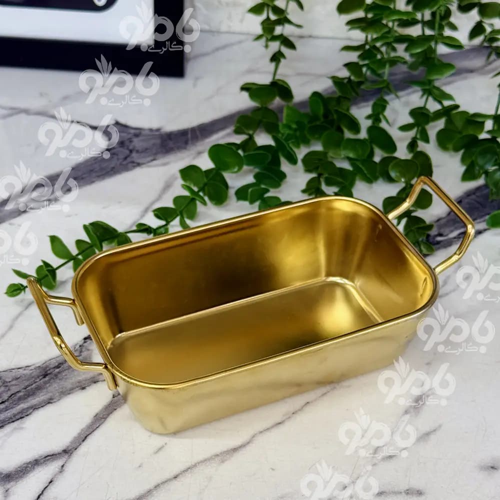ظرف استیل طلایی 10*16 مستطیل دسته دار M75