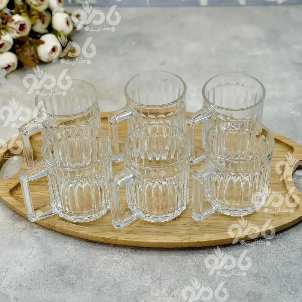 لیوان شیشه ای دسته دار کلاسیک 6عددی