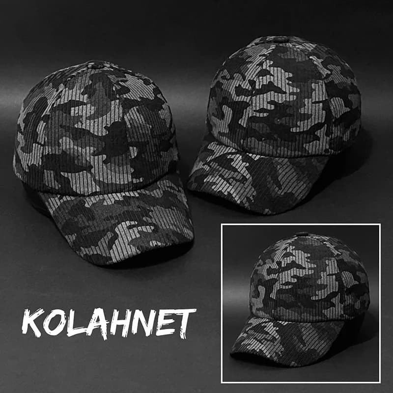 کلاه بیسبالی طرح چریکی مشکی طوسی کد 4462