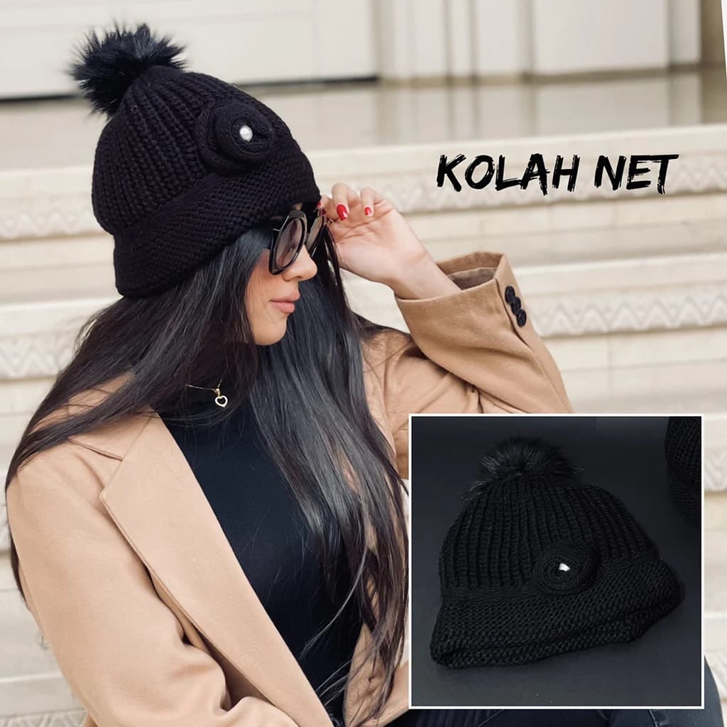 کلاه بافت گل دار کد 4308