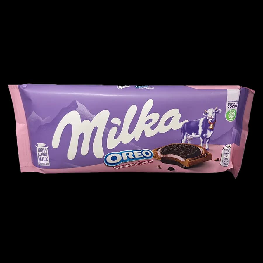 شکلات میلکا با بیسکوییت اورئو (OREO) و طعم توت فرنگی 100 گرمی