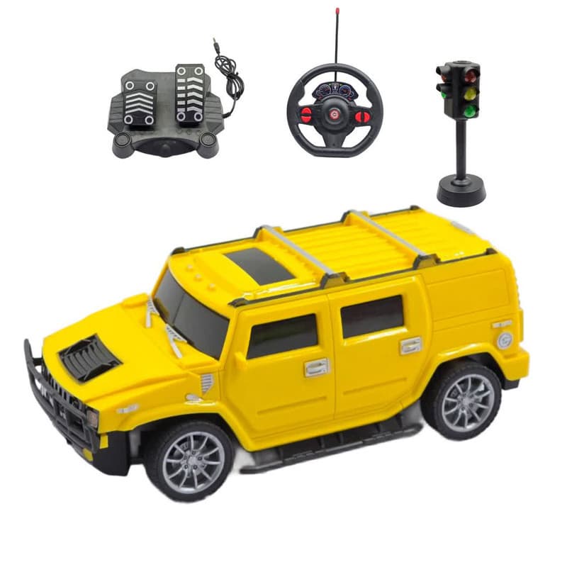 ماشین بازی کنترلی ناب سل مدل هامر شارژی پدال دار فرمانی چراغ دار همراه با چراغ راهنمایی Rechargeable hammer yl with pedals, illuminated steering wheel and traffic lights — تصویر ۵