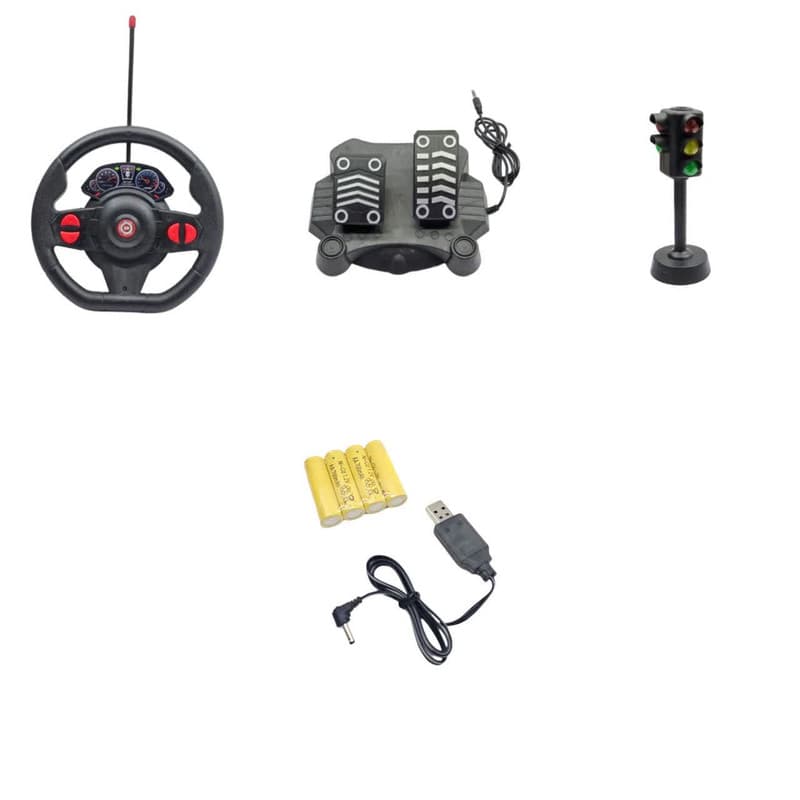 ماشین بازی کنترلی ناب سل مدل بوگاتی شارژی پدال دار فرمانی چراغ دار همراه با چراغ راهنمایی Rechargeable bugati with pedals, illuminated steering wheel and traffic lights — تصویر ۴