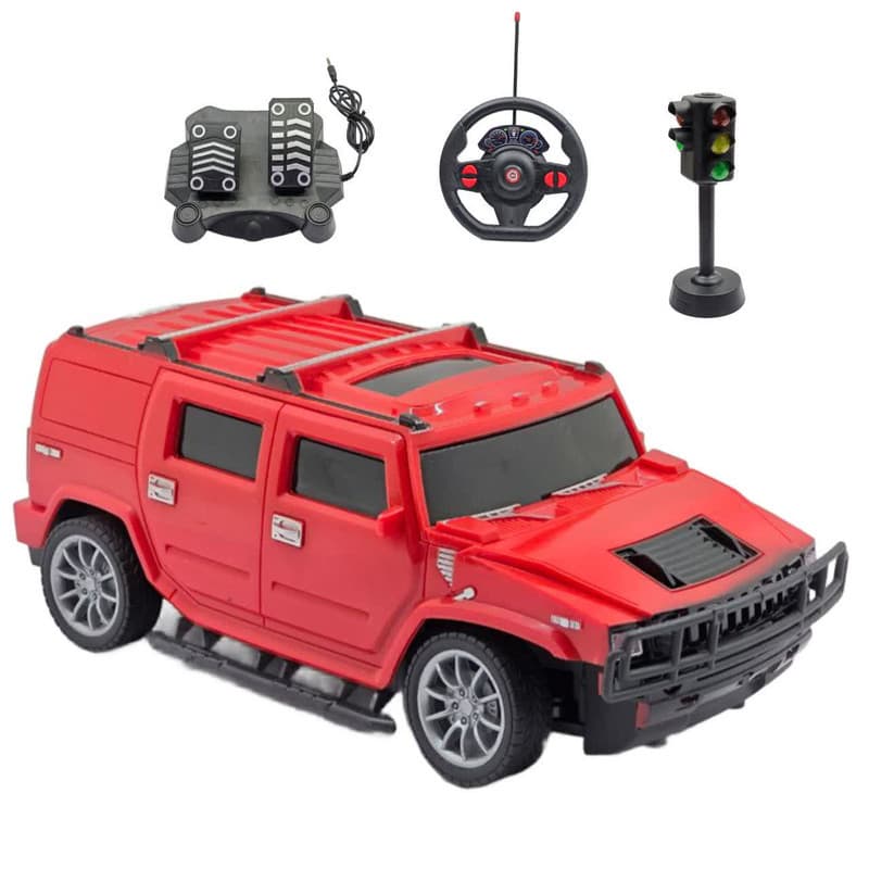 ماشین بازی کنترلی ناب سل مدل هامر شارژی پدال دار فرمانی چراغ دار همراه با چراغ راهنمایی Rechargeable hammer rd with pedals, illuminated steering wheel and traffic lights — تصویر ۸