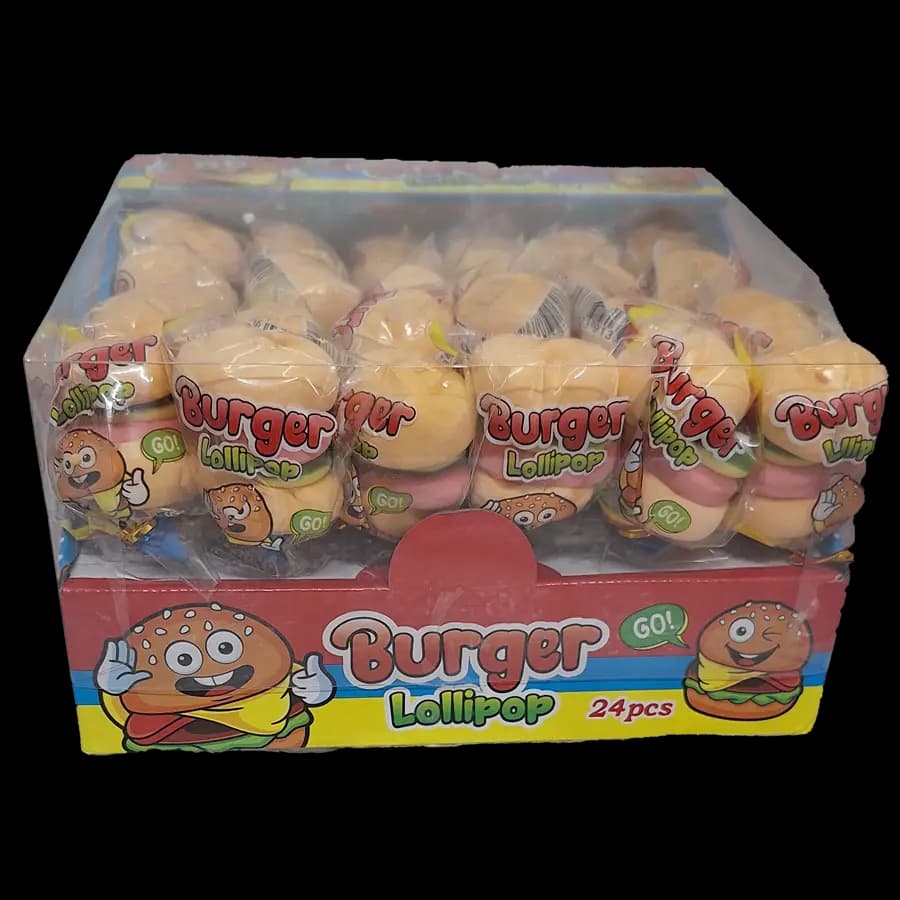 پاستیل همبرگری سیخی لولی پاپ (Lollipop) 20 گرمی – بسته 24 عددی