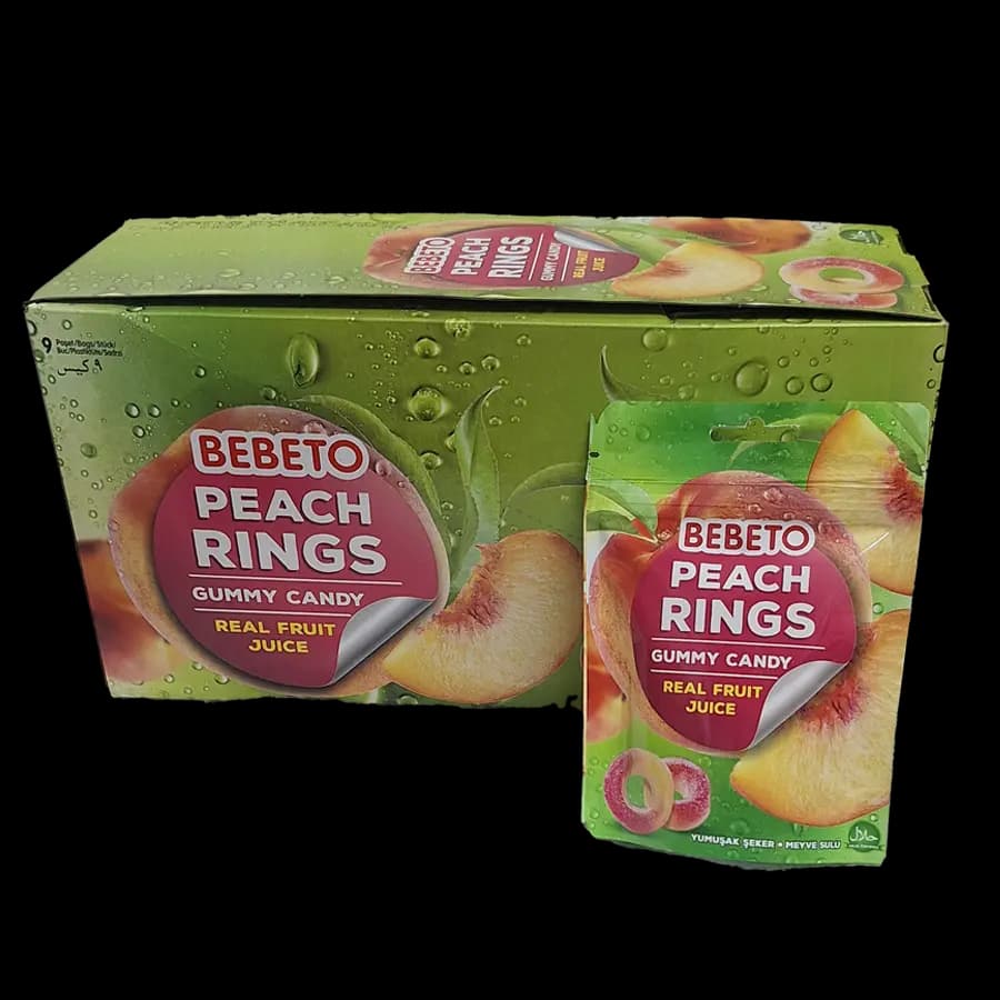 پاستیل ساندیسی ببتو مدل حلقه هلویی (Peach Ring) 60 گرمی بسته 9 عددی