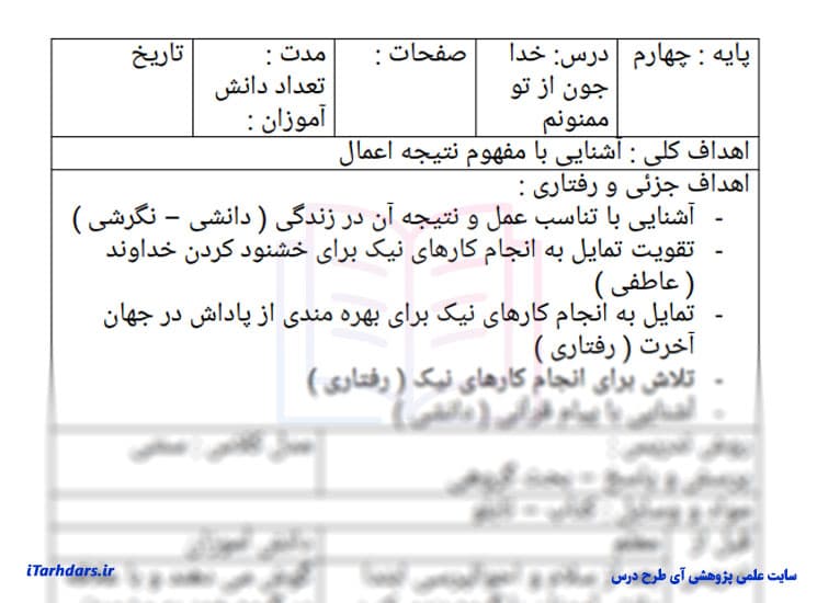 طرح درس روزانه هدیه ها پایه چهارم ابتدایی خدا جون از تو ممنونم — تصویر ۲
