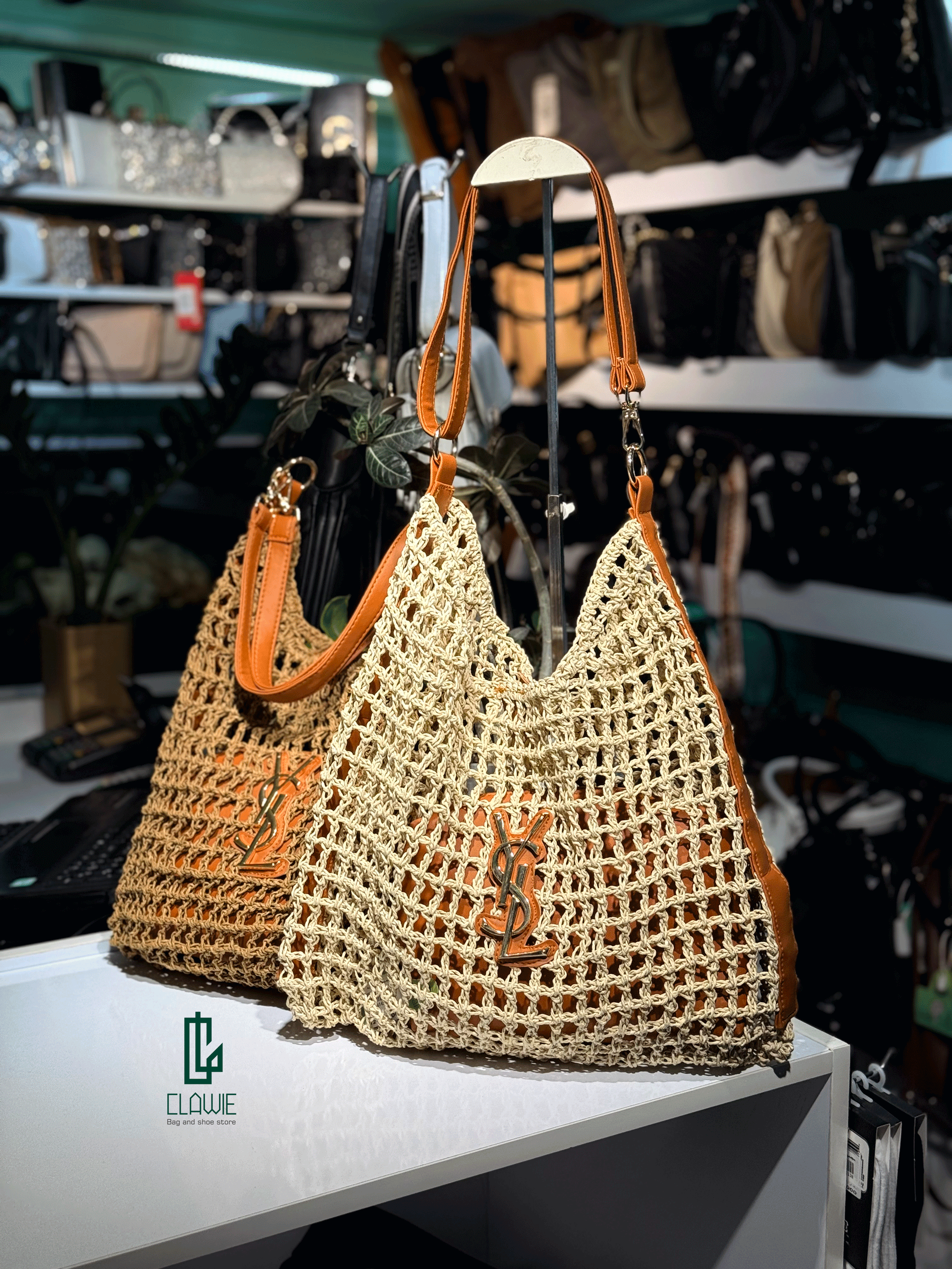کیف دوشی زنانه/دخترانه: ysl ساحلی رافیا — تصویر ۴