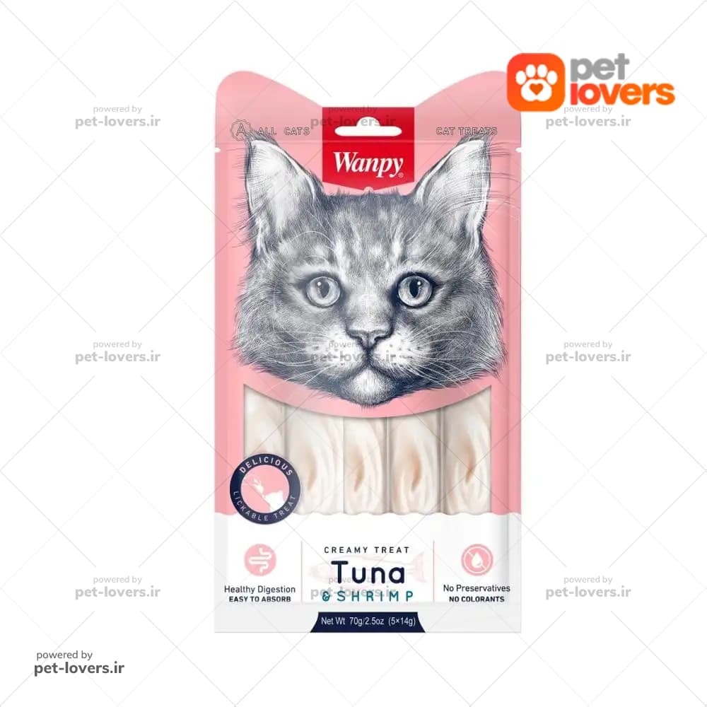 بستنی گربه ونپی با طعم ماهی تن و شاه میگو مدل Wanpy Tuna & Shrimps بسته 5 عددی