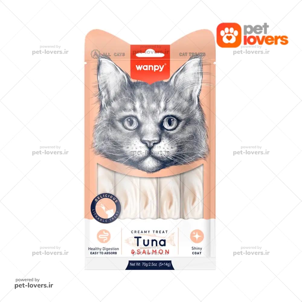 بستنی گربه ونپی با طعم ماهی تن و سالمون مدل Wanpy Tuna & Salmon بسته 5 عددی