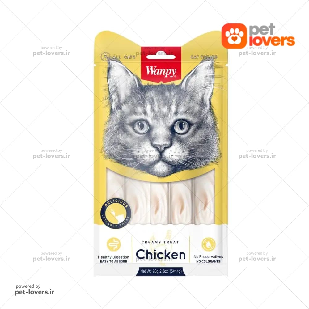 بستنی گربه ونپی با طعم مرغ مدل Wanpy Chicken بسته 5 عددی