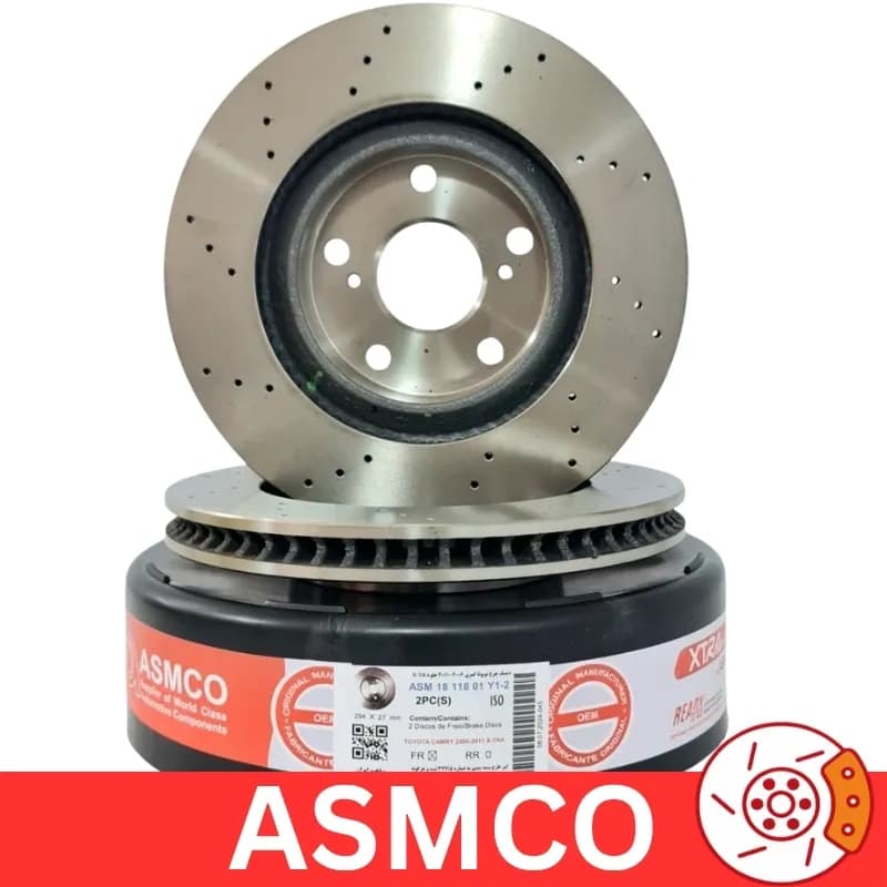 دیسک چرخ جلو تویوتا کمری هیبرید 2015 سوراخ دار برند آسمکو ASMCO