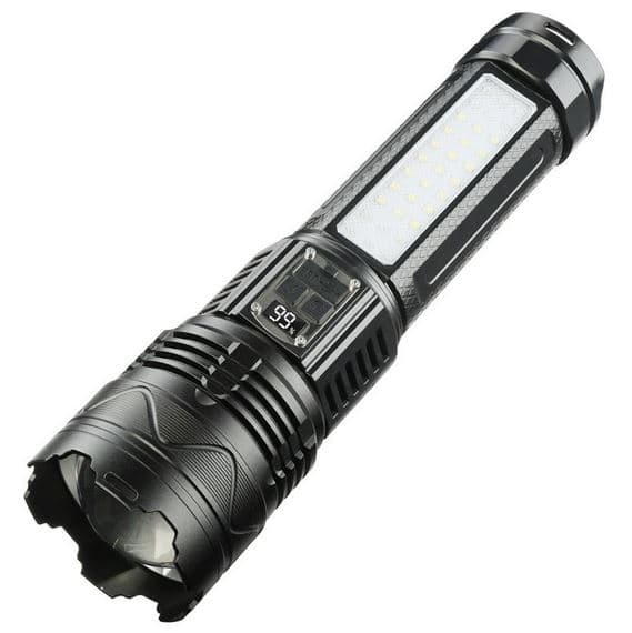 چراغ قوه لیزری LED شارژی چندکاره با زوم و بند دستی