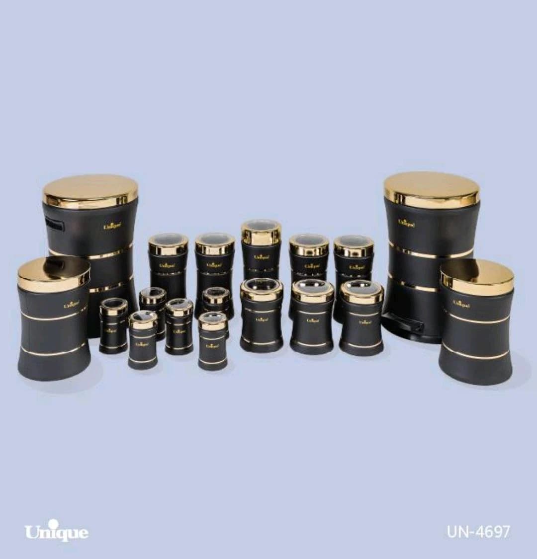 سرویس آشپزخانه 18 پارچه کمر باریک خطی مشکی طلایی یونیک کد UN-4697