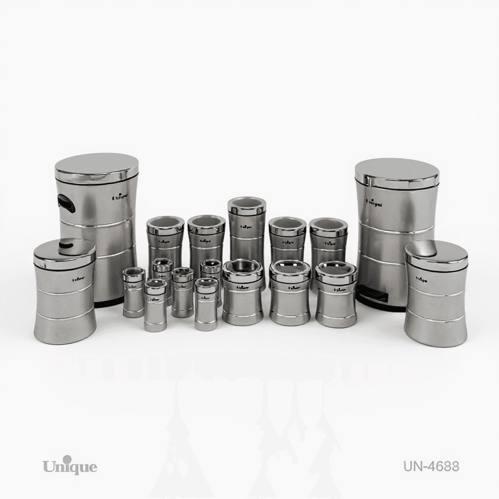سرویس آشپزخانه 18 پارچه کمر باریک خطی نقره ای استیل یونیک کد UN-4688 — تصویر ۲