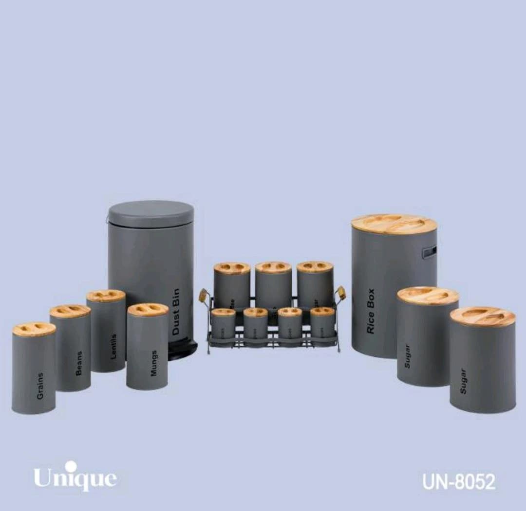 سرویس آشپزخانه 16 پارچه فیلی (طوسی )درب بامبو یونیک کد UN-8052 — تصویر ۲