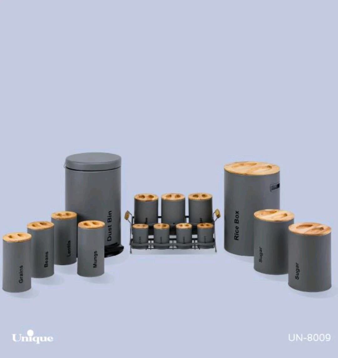 سرویس آشپزخانه 16 پارچه طوسی سنباده ای درب چوبی یونیک کد UN-8009 — تصویر ۲