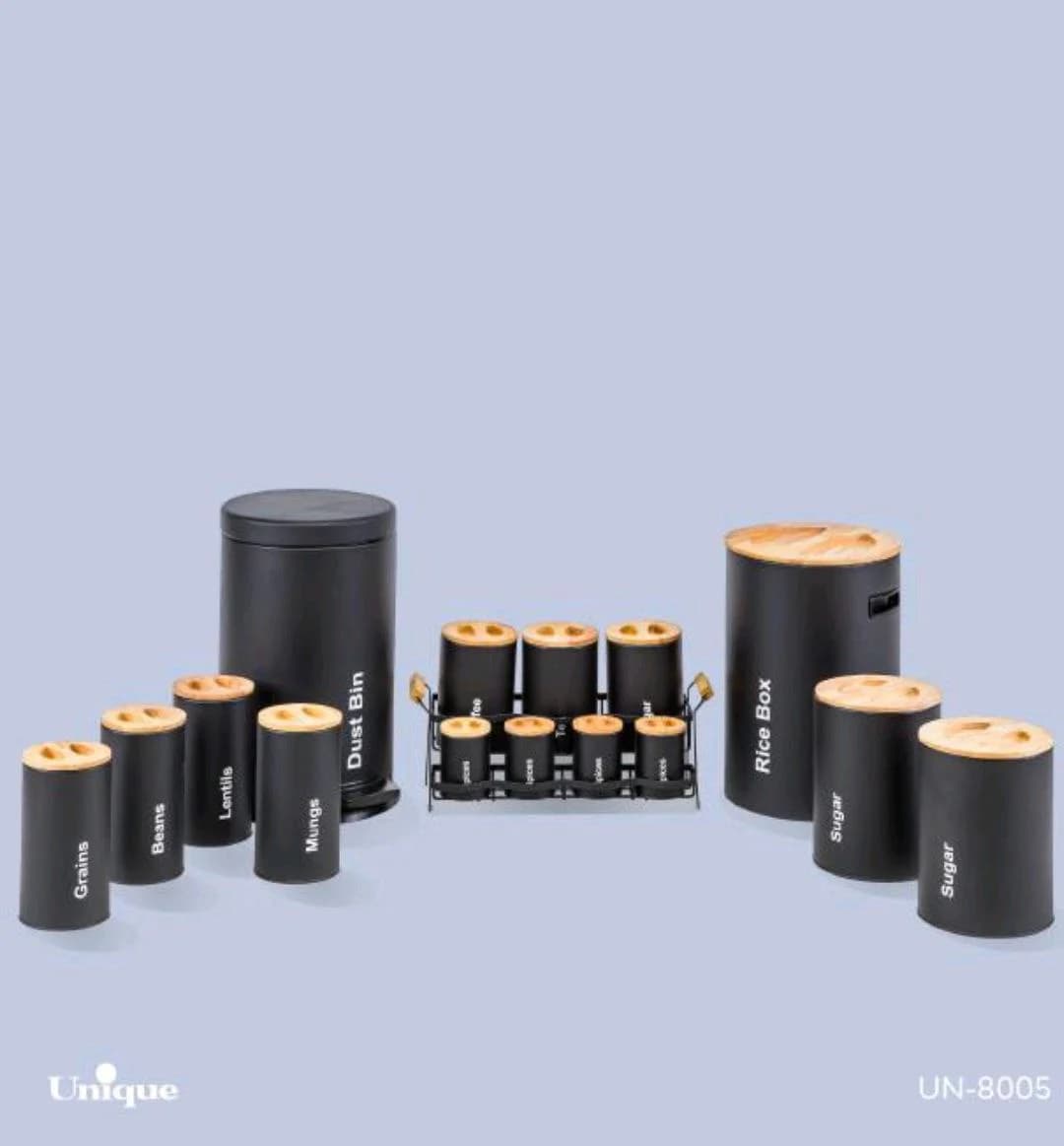 سرویس آشپزخانه 16 پارچه مشکی سنباده ای درب چوبی یونیک کد UN-8005