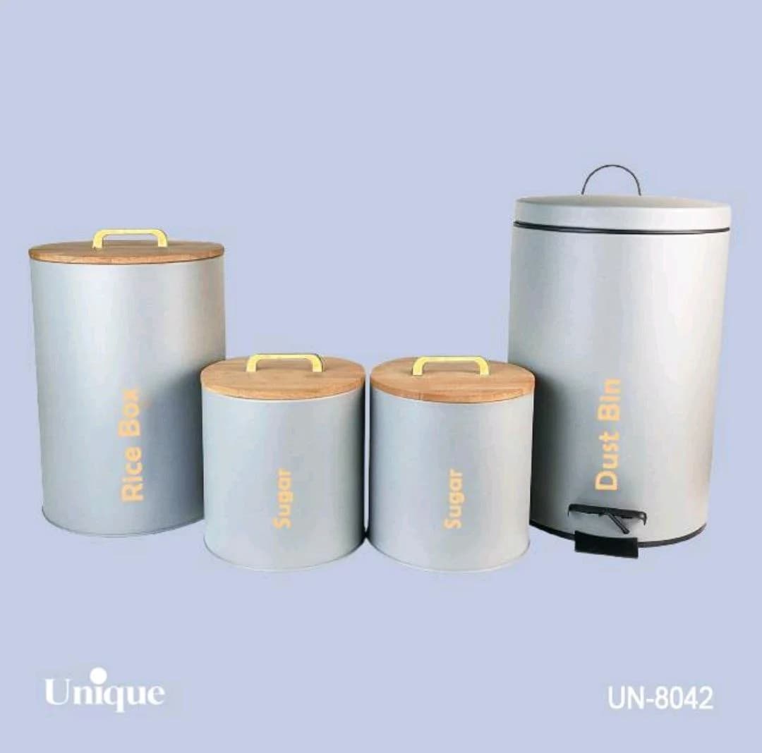 سرویس آشپزخانه 4 پارچه طوسی روشن درب بامبو یونیک کد UN-8042 — تصویر ۲