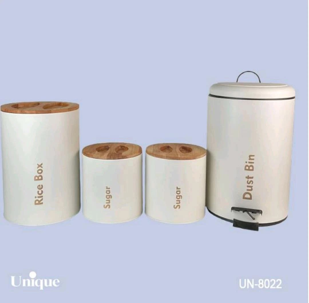 سرویس آشپزخانه 4 پارچه نباتی (کرم )درب بامبو یونیک کد UN-8022 — تصویر ۲