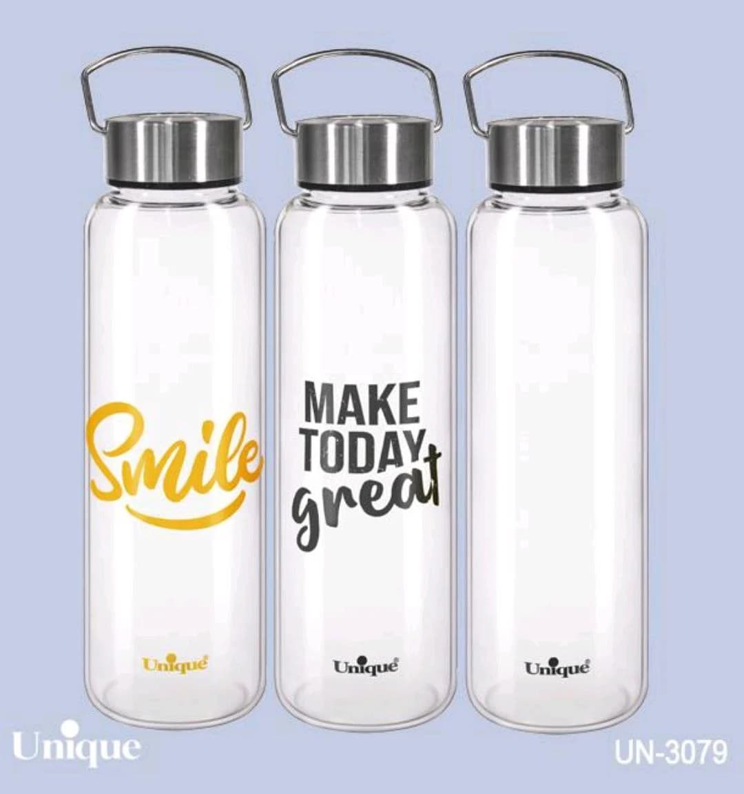 بطری آب شیشه ای با درب استیل دسته دار 830میل یونیک کد UN-3079 — تصویر ۲