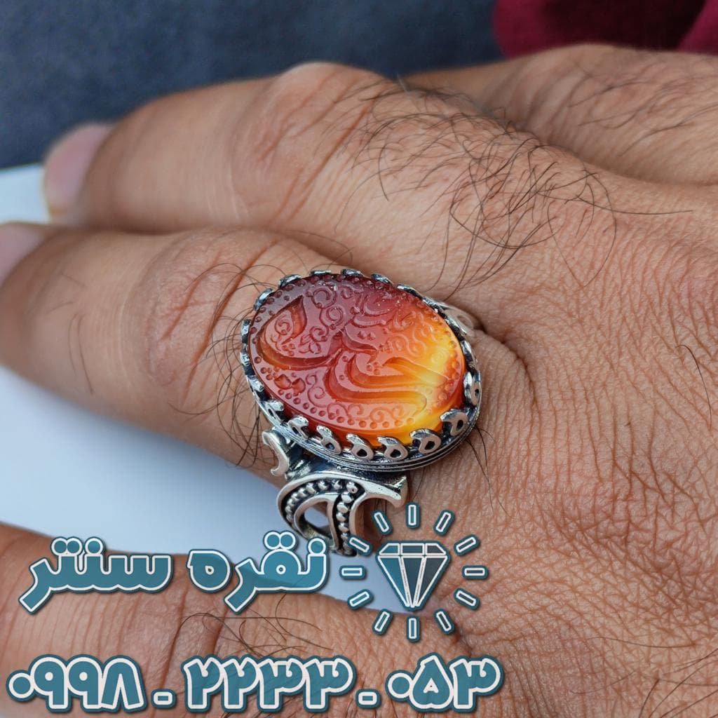 انگشتر عقیق قرمز خطی — تصویر ۴