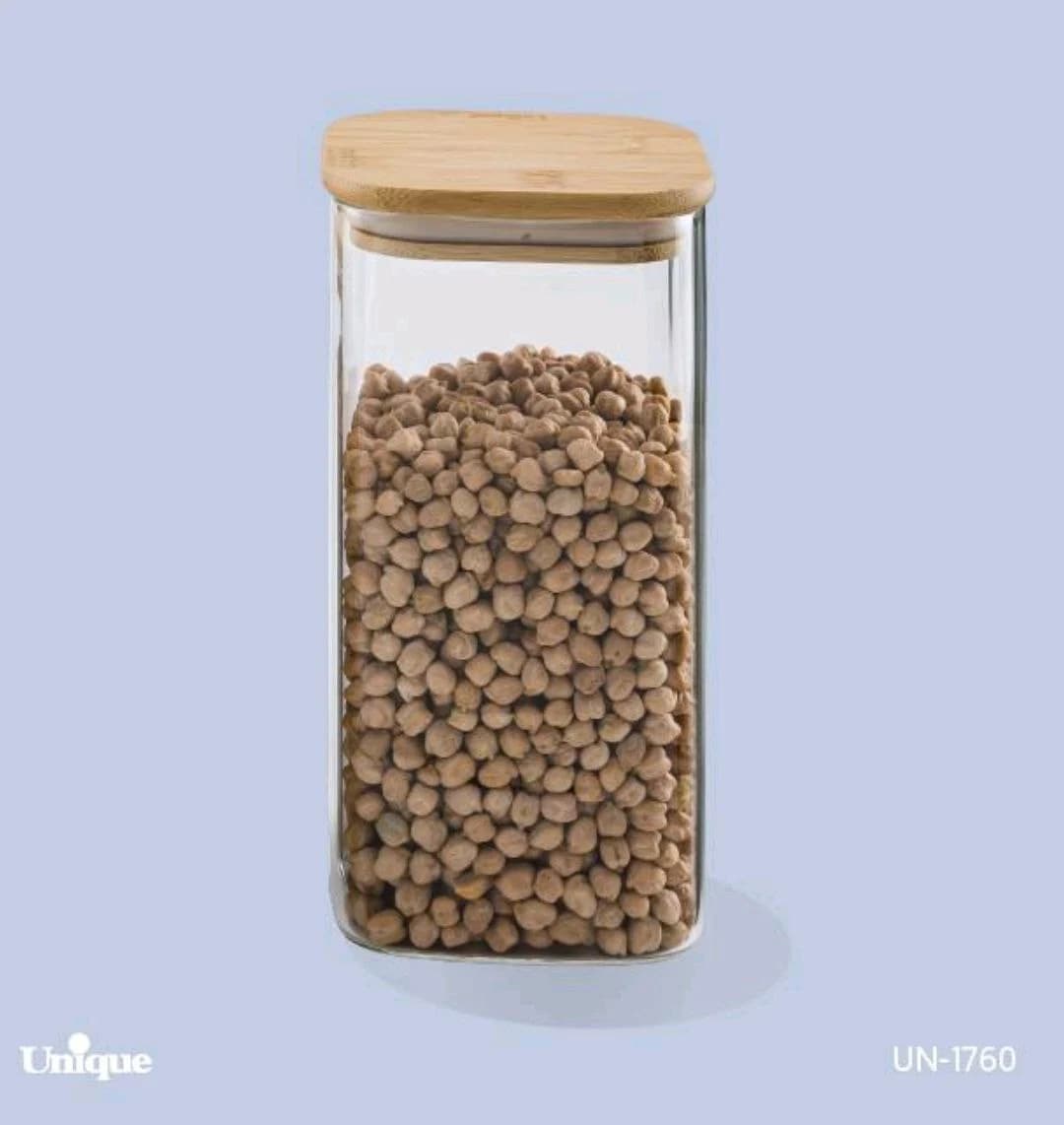بانکه شیشه ای درب چوبی مربع 20سانت یونیک کد UN-1760