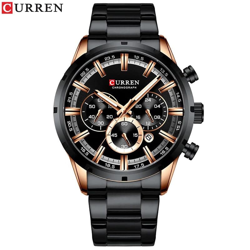 ساعت مردانه کارن/کورن 8363 اورجینال سه موتور فعال مشکی صفحه مشکی – curren 8363