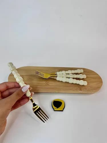 چنگال میوه خوری مرواریدی طلایی 4 عددی