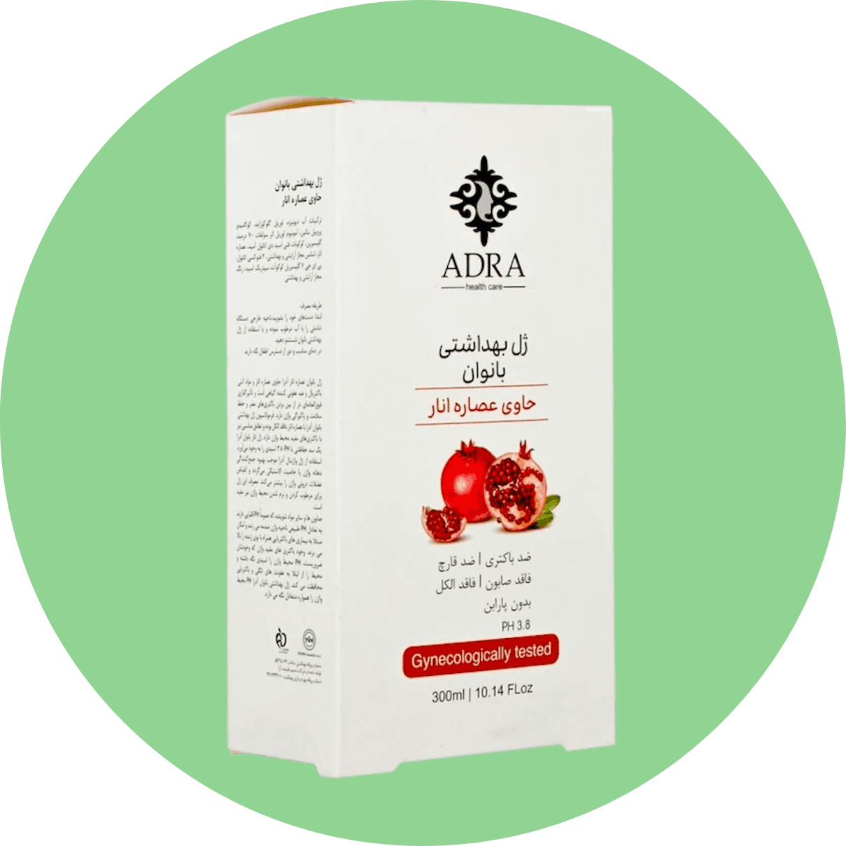 ژل بهداشتی بانوان آدرا حاوی عصاره انار حجم 300 میلی لیتر — تصویر ۲